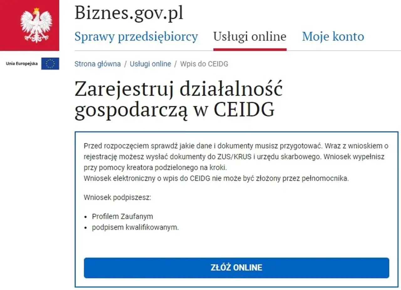 rejestracja firmy online CEIDG