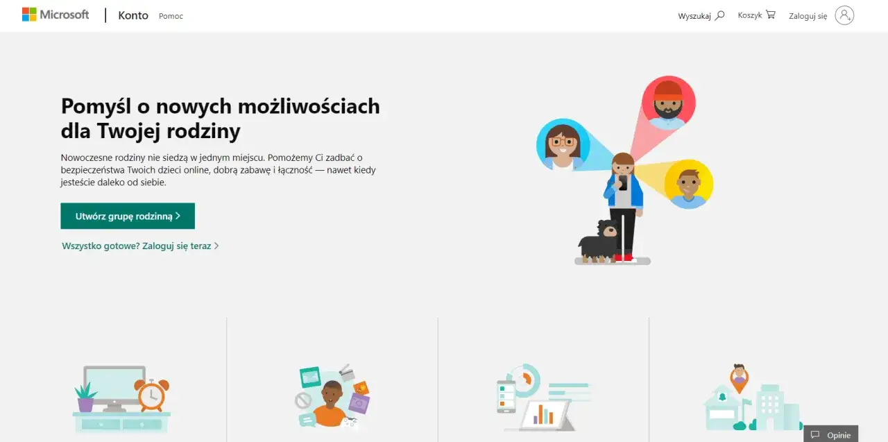 Microsoft Family Safety panel logowania
