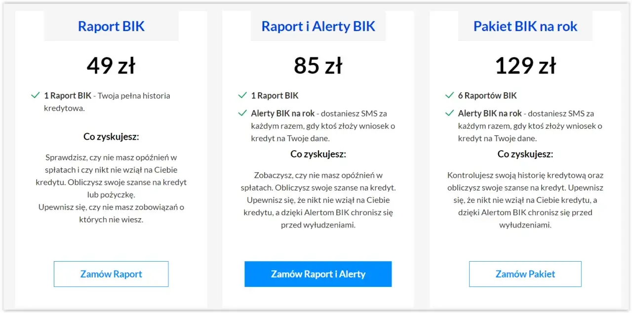 porównanie raport BIK płatny darmowy